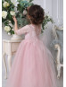 Elbow Sleeve Blush Pink Lace Tulle Flower Girl Dress